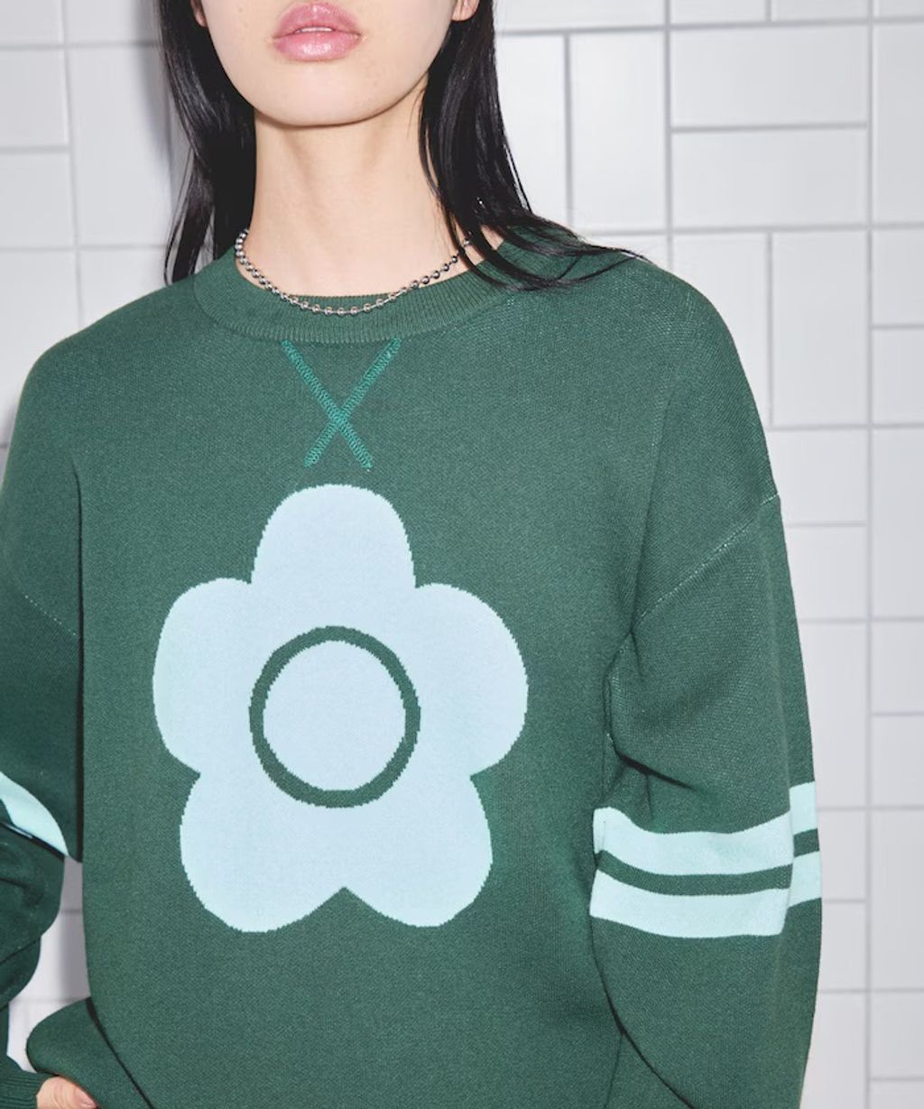 MARY QUANT 花朵logo袖線運動風針織大學T_58