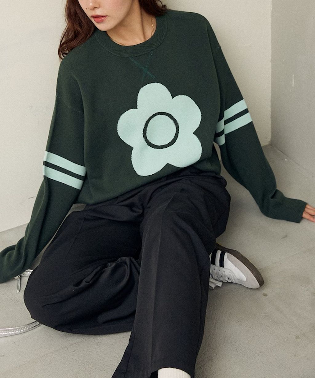 MARY QUANT 花朵logo袖線運動風針織大學T_41