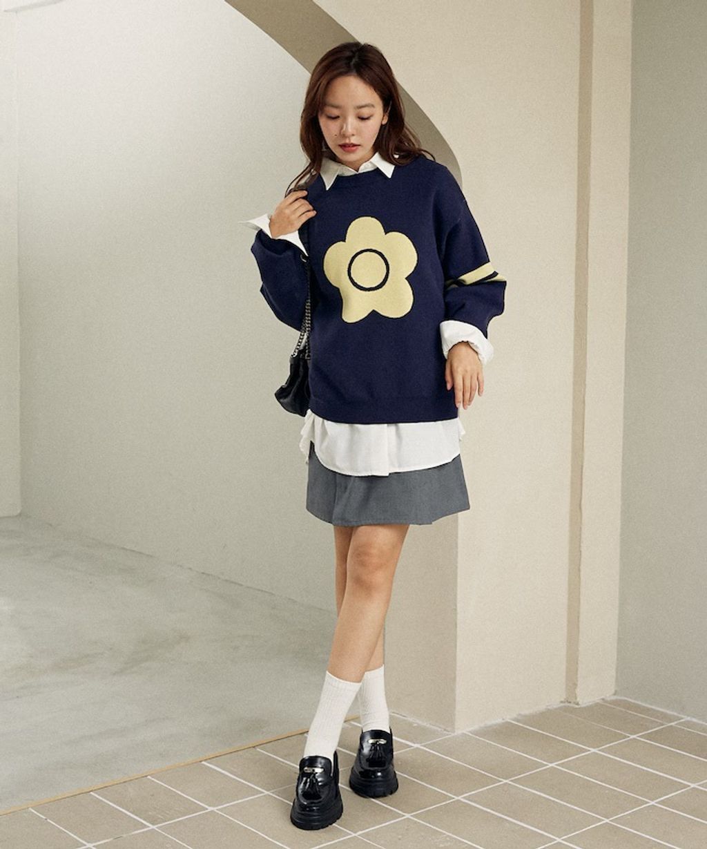 MARY QUANT 花朵logo袖線運動風針織大學T_35