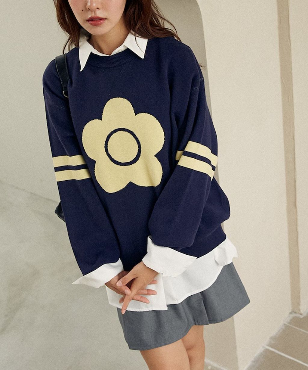 MARY QUANT 花朵logo袖線運動風針織大學T_30