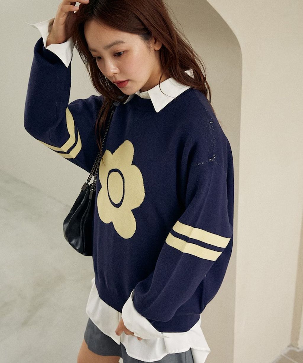 MARY QUANT 花朵logo袖線運動風針織大學T_31