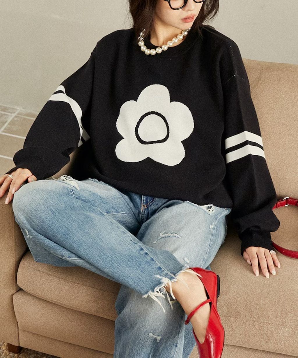MARY QUANT 花朵logo袖線運動風針織大學T_28