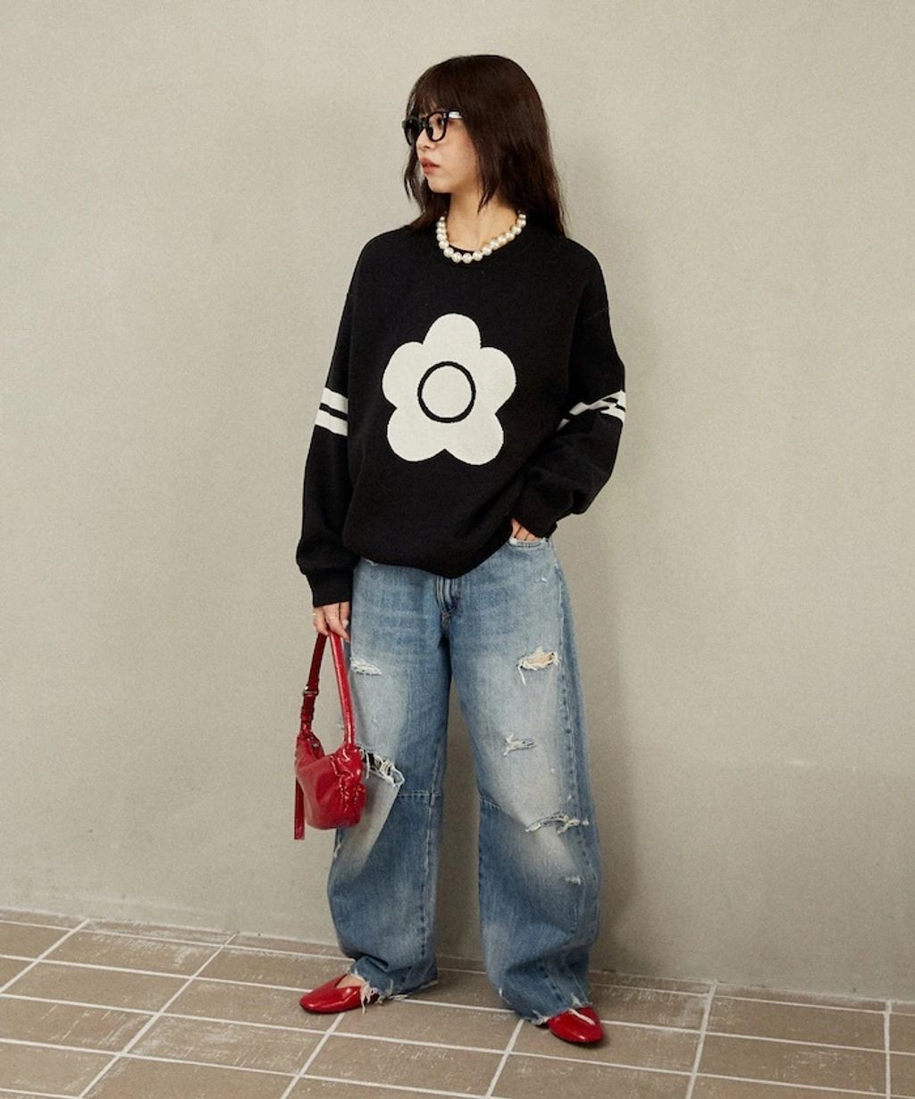 MARY QUANT 花朵logo袖線運動風針織大學T_27