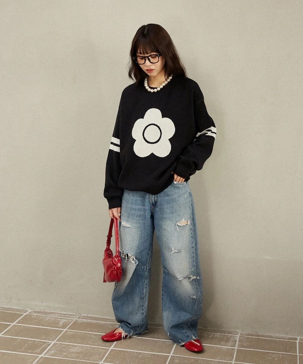 MARY QUANT 花朵logo袖線運動風針織大學T_21