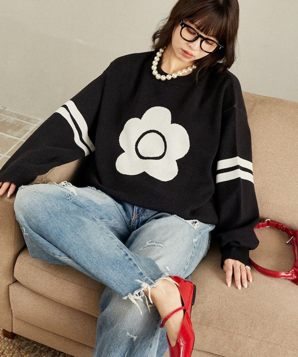MARY QUANT 花朵logo袖線運動風針織大學T_18