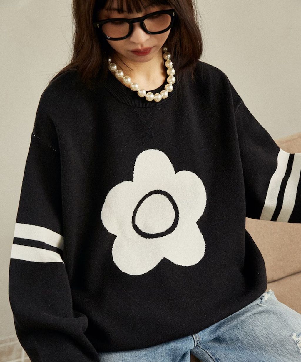 MARY QUANT 花朵logo袖線運動風針織大學T_19