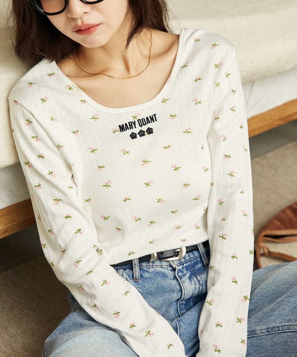 MARY QUANT 單點小雛菊刺繡2WAY前後兩穿針拔羅紋面料_17