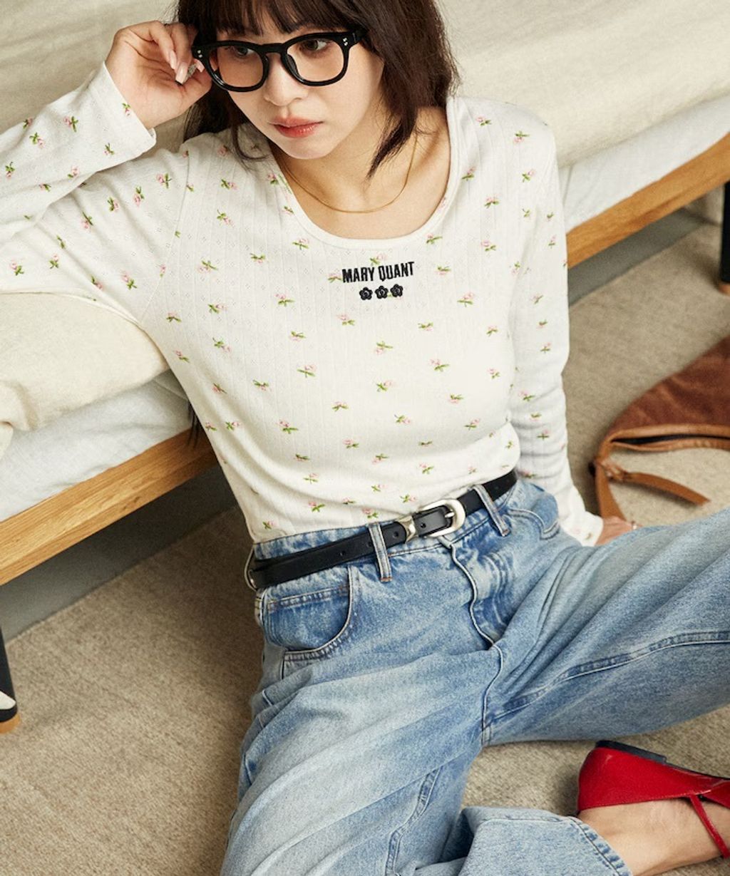 MARY QUANT 單點小雛菊刺繡2WAY前後兩穿針拔羅紋面料_10