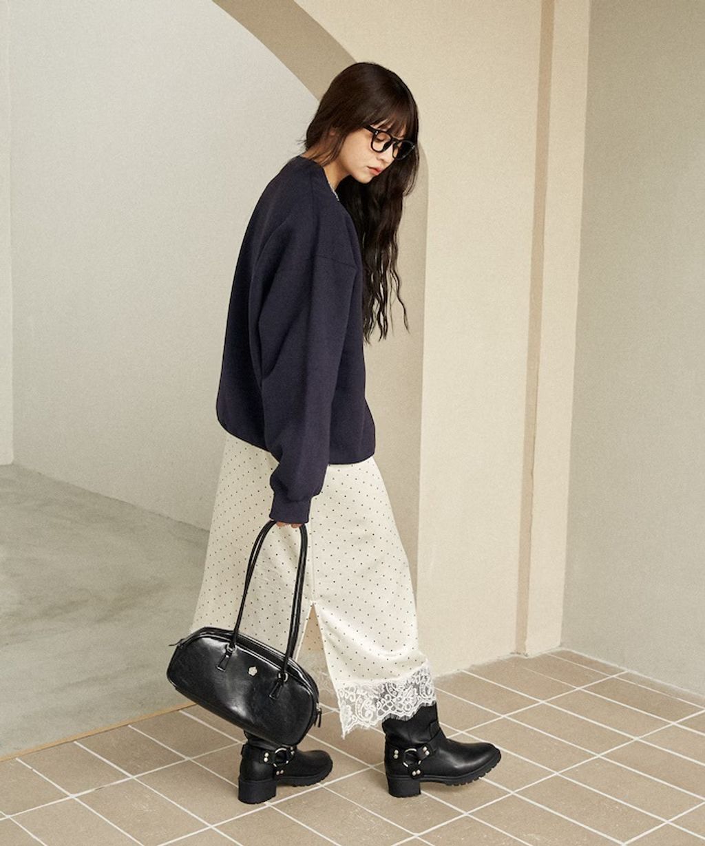 MARY QUANT 經典雛菊圓點布料拼接Oversize大學T_47