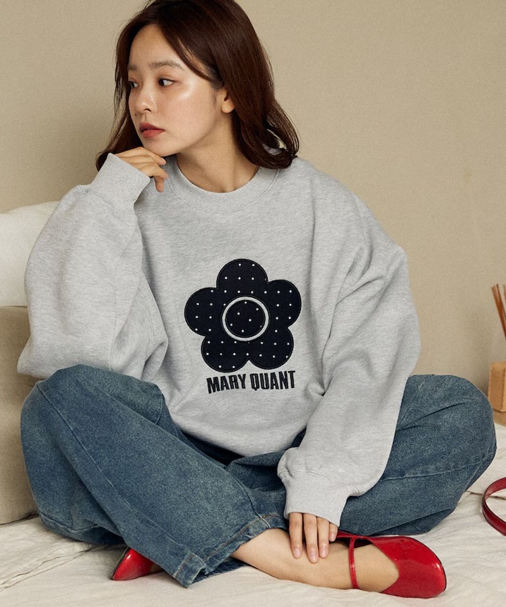 MARY QUANT 經典雛菊圓點布料拼接Oversize大學T_21