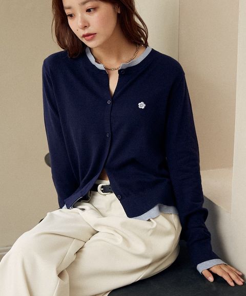 MARY QUANT 雛菊刺繡假兩件修身剪裁針織外套_6