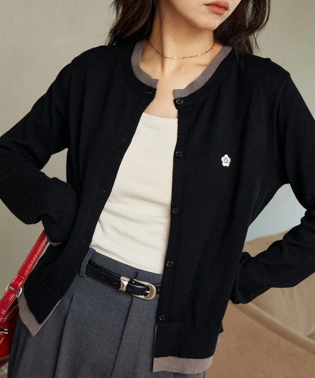 MARY QUANT 雛菊刺繡假兩件修身剪裁針織外套_4