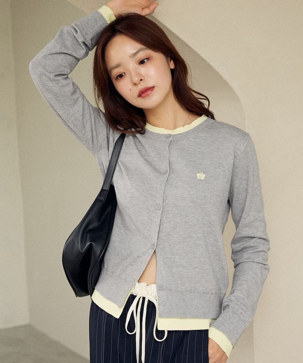 MARY QUANT 雛菊刺繡假兩件修身剪裁針織外套_3