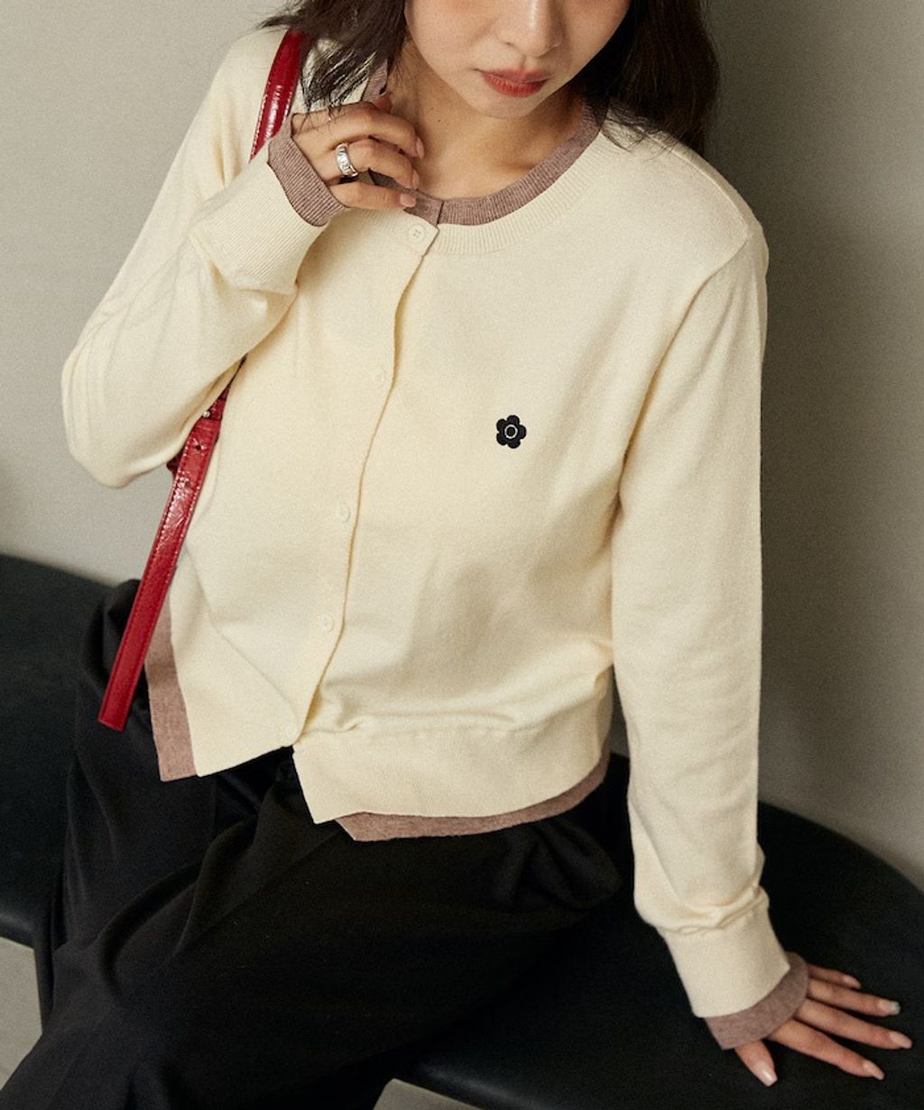 MARY QUANT 雛菊刺繡假兩件修身剪裁針織外套_1