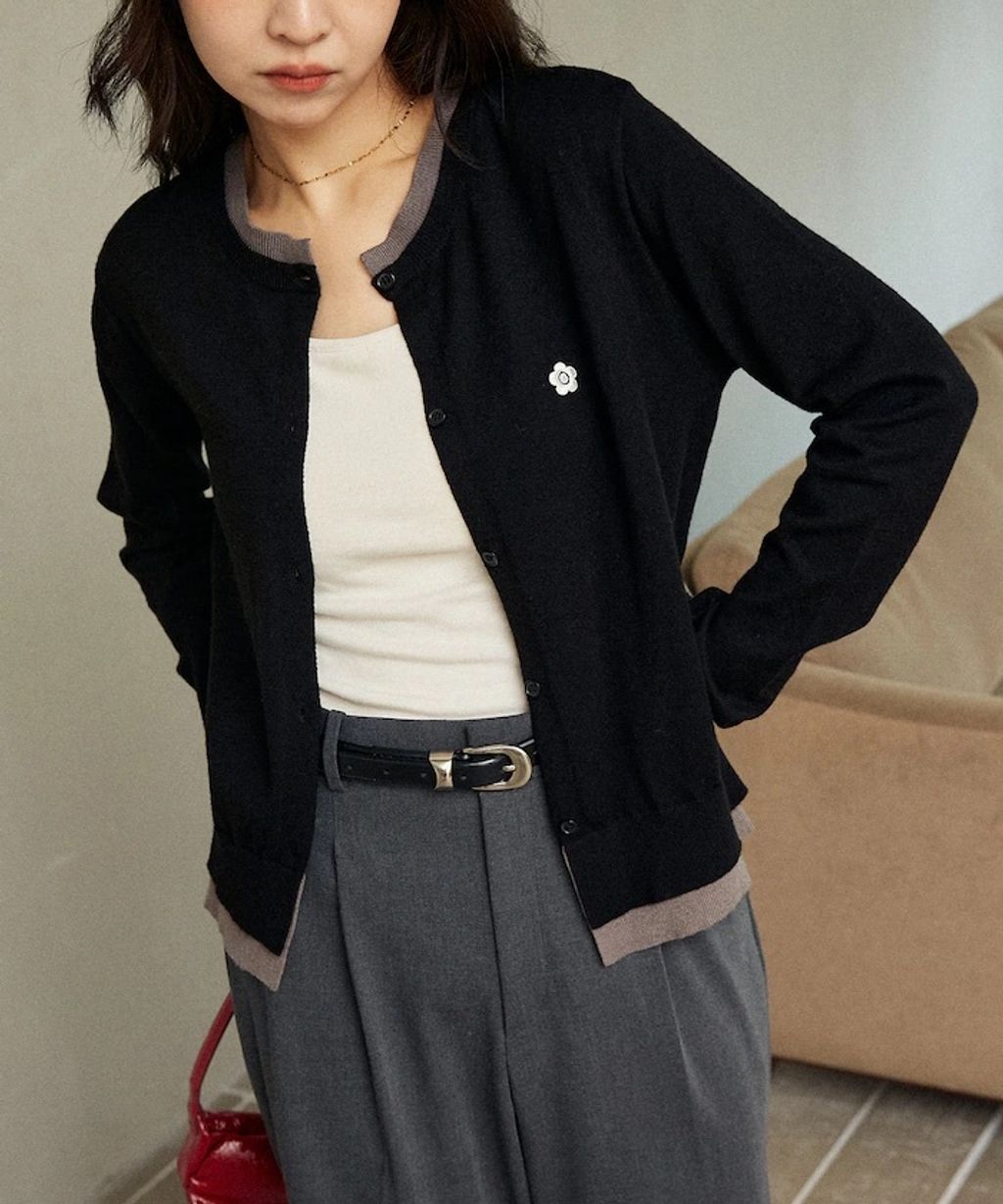 MARY QUANT 雛菊刺繡假兩件修身剪裁針織外套_8