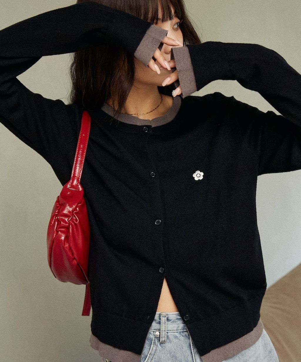 MARY QUANT 雛菊刺繡假兩件修身剪裁針織外套_7