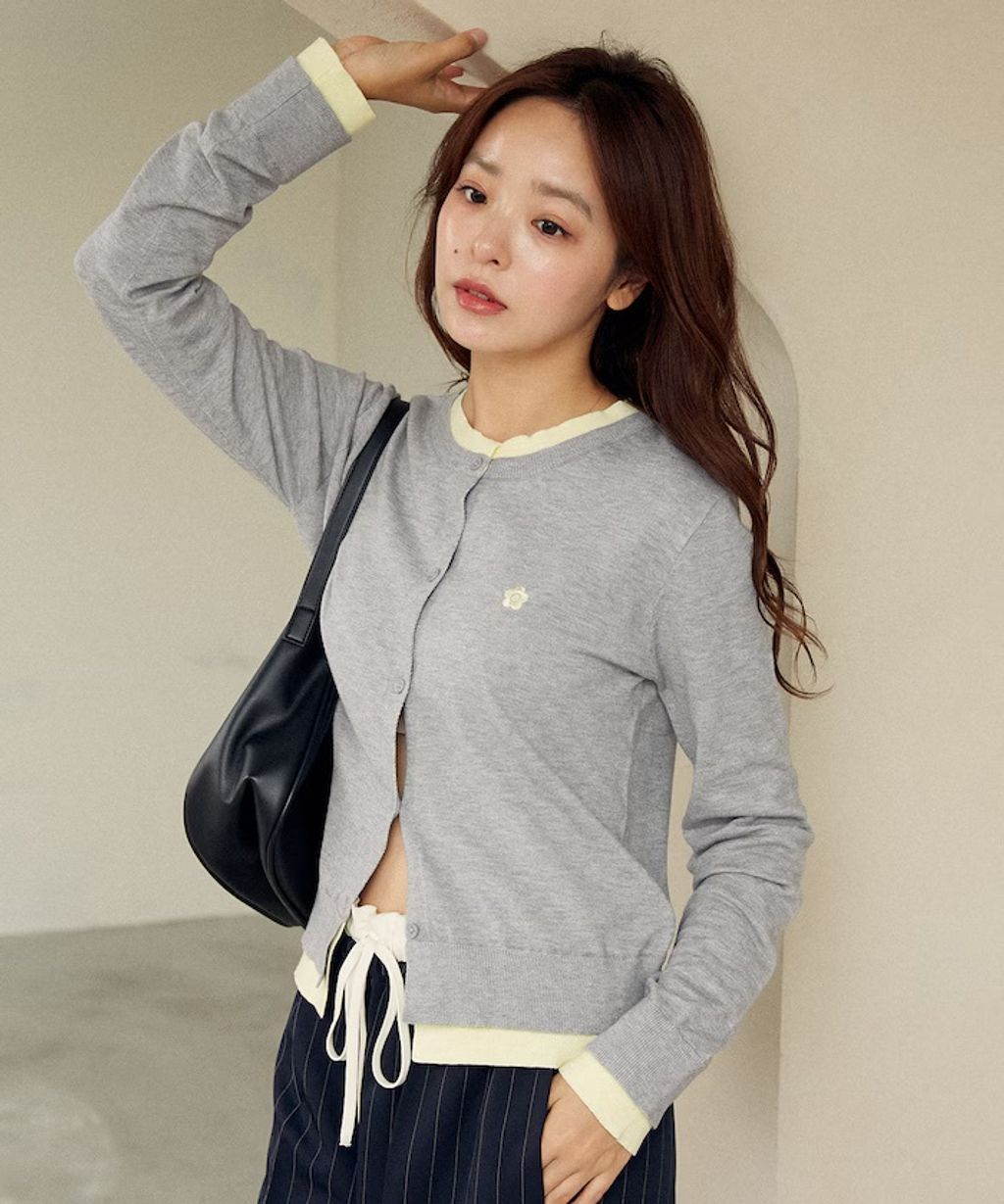 MARY QUANT 雛菊刺繡假兩件修身剪裁針織外套_67