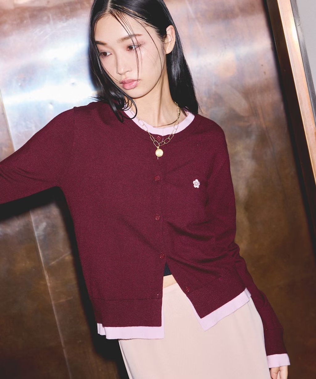 MARY QUANT 雛菊刺繡假兩件修身剪裁針織外套_55