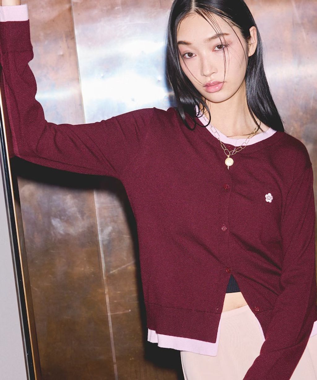 MARY QUANT 雛菊刺繡假兩件修身剪裁針織外套_48