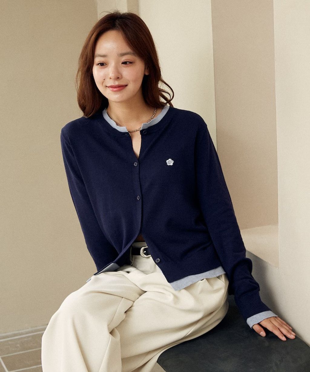 MARY QUANT 雛菊刺繡假兩件修身剪裁針織外套_41