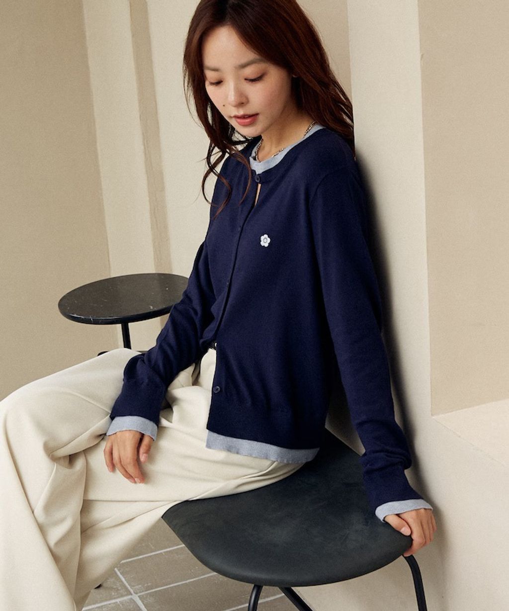 MARY QUANT 雛菊刺繡假兩件修身剪裁針織外套_40