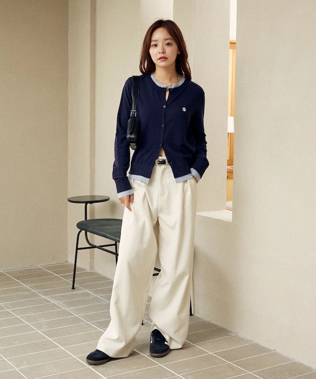 MARY QUANT 雛菊刺繡假兩件修身剪裁針織外套_36