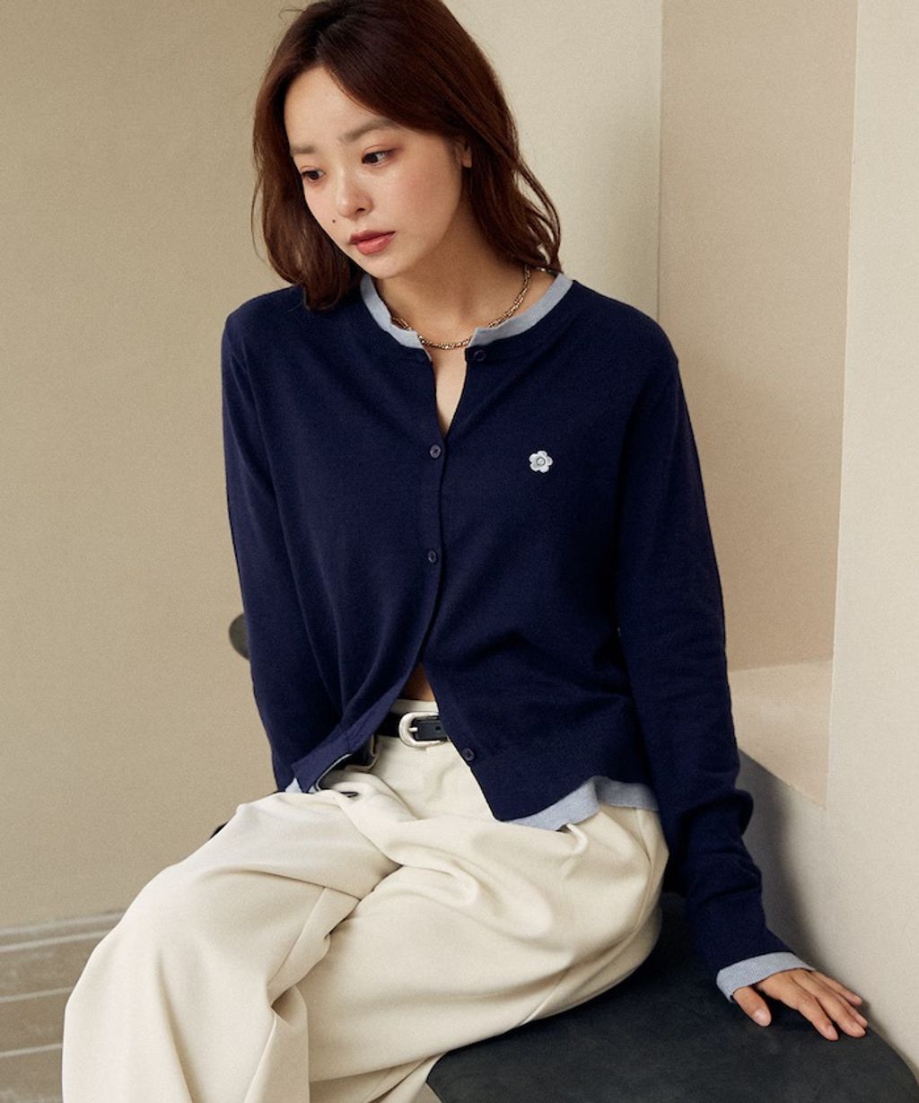 MARY QUANT 雛菊刺繡假兩件修身剪裁針織外套_35