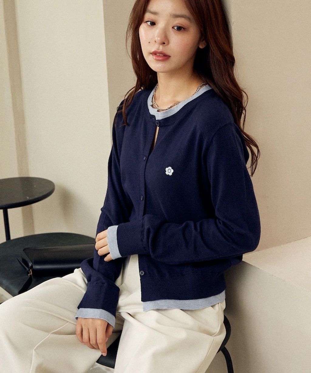 MARY QUANT 雛菊刺繡假兩件修身剪裁針織外套_33