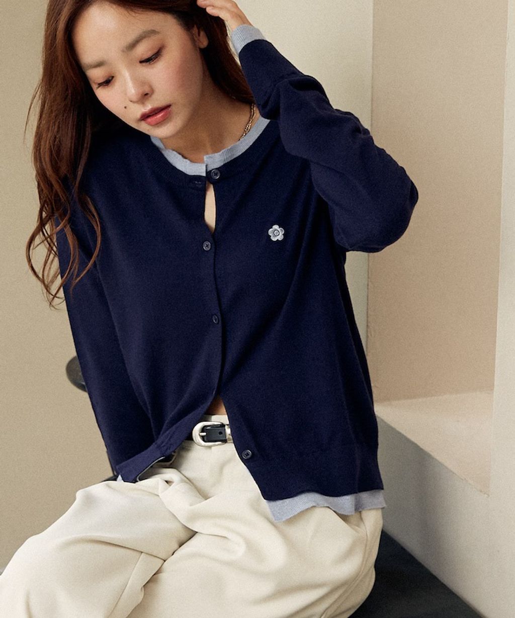 MARY QUANT 雛菊刺繡假兩件修身剪裁針織外套_32