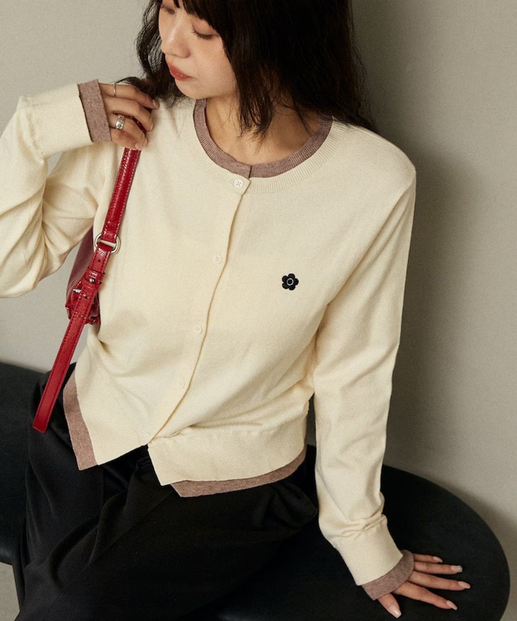 MARY QUANT 雛菊刺繡假兩件修身剪裁針織外套_28