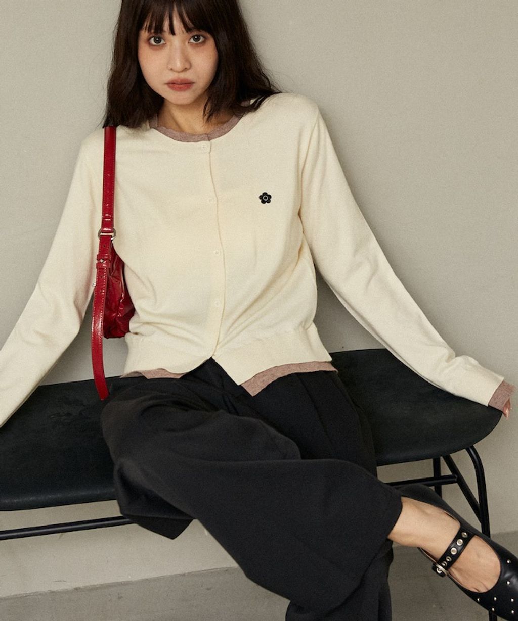 MARY QUANT 雛菊刺繡假兩件修身剪裁針織外套_23