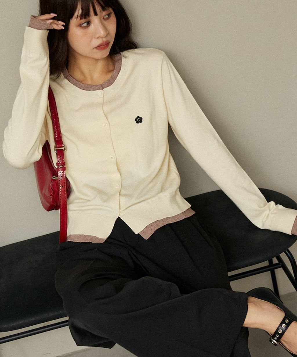 MARY QUANT 雛菊刺繡假兩件修身剪裁針織外套_21