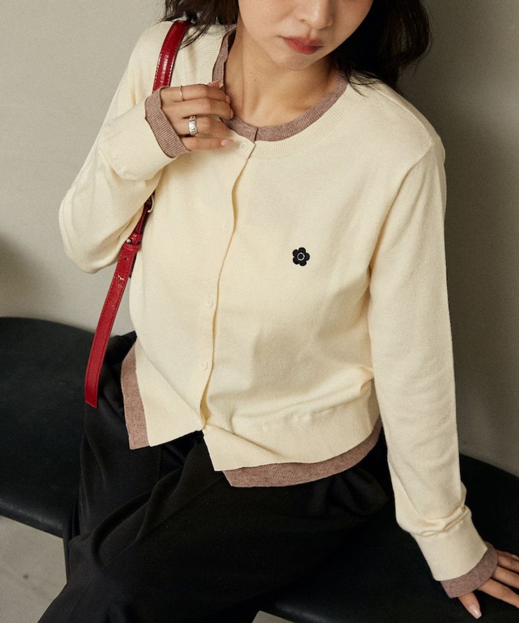 MARY QUANT 雛菊刺繡假兩件修身剪裁針織外套_20