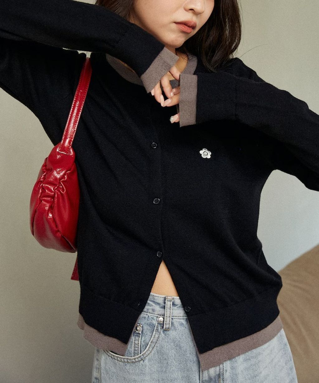 MARY QUANT 雛菊刺繡假兩件修身剪裁針織外套_16