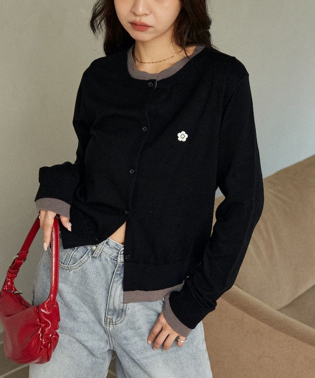 MARY QUANT 雛菊刺繡假兩件修身剪裁針織外套_15