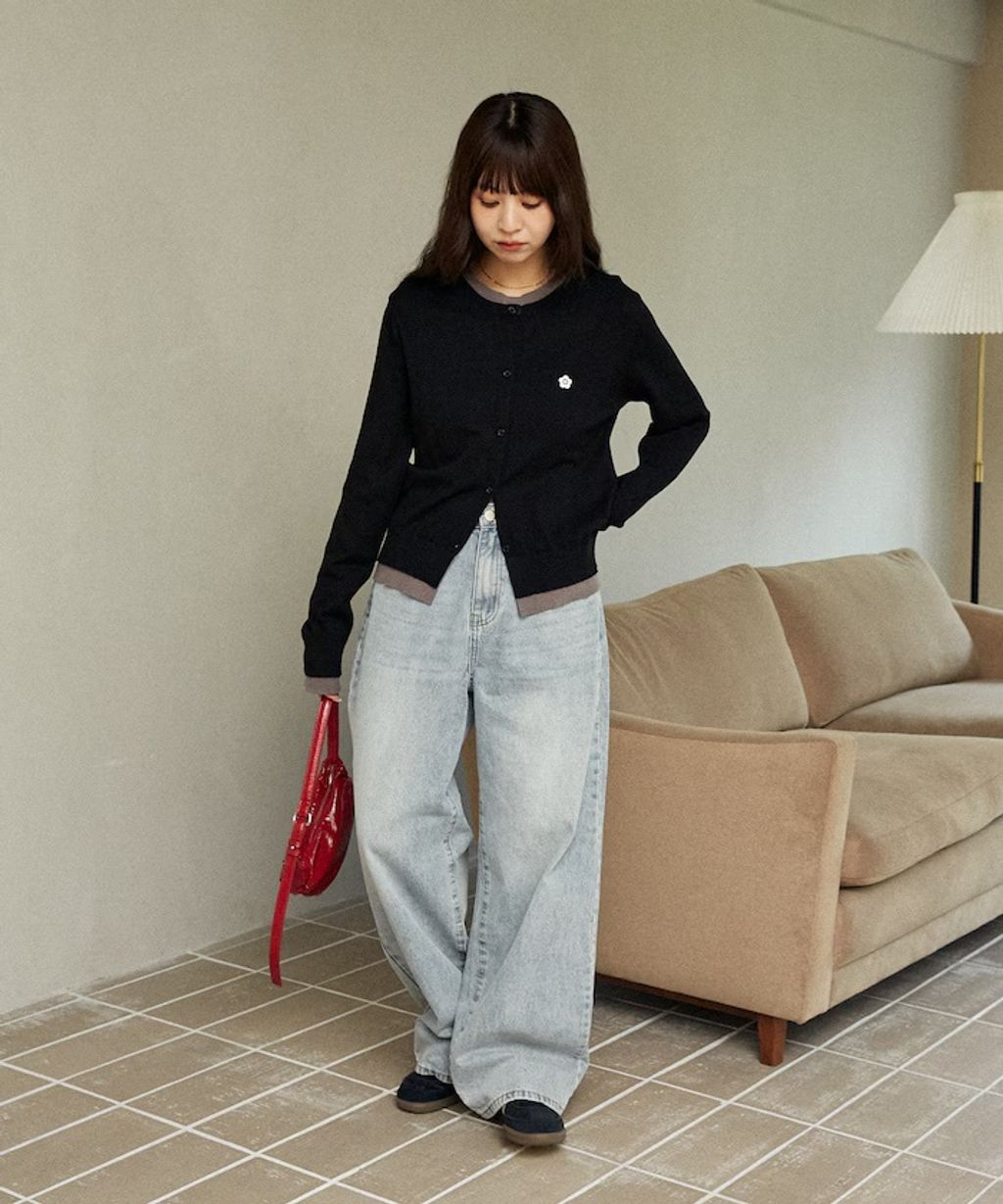 MARY QUANT 雛菊刺繡假兩件修身剪裁針織外套_14