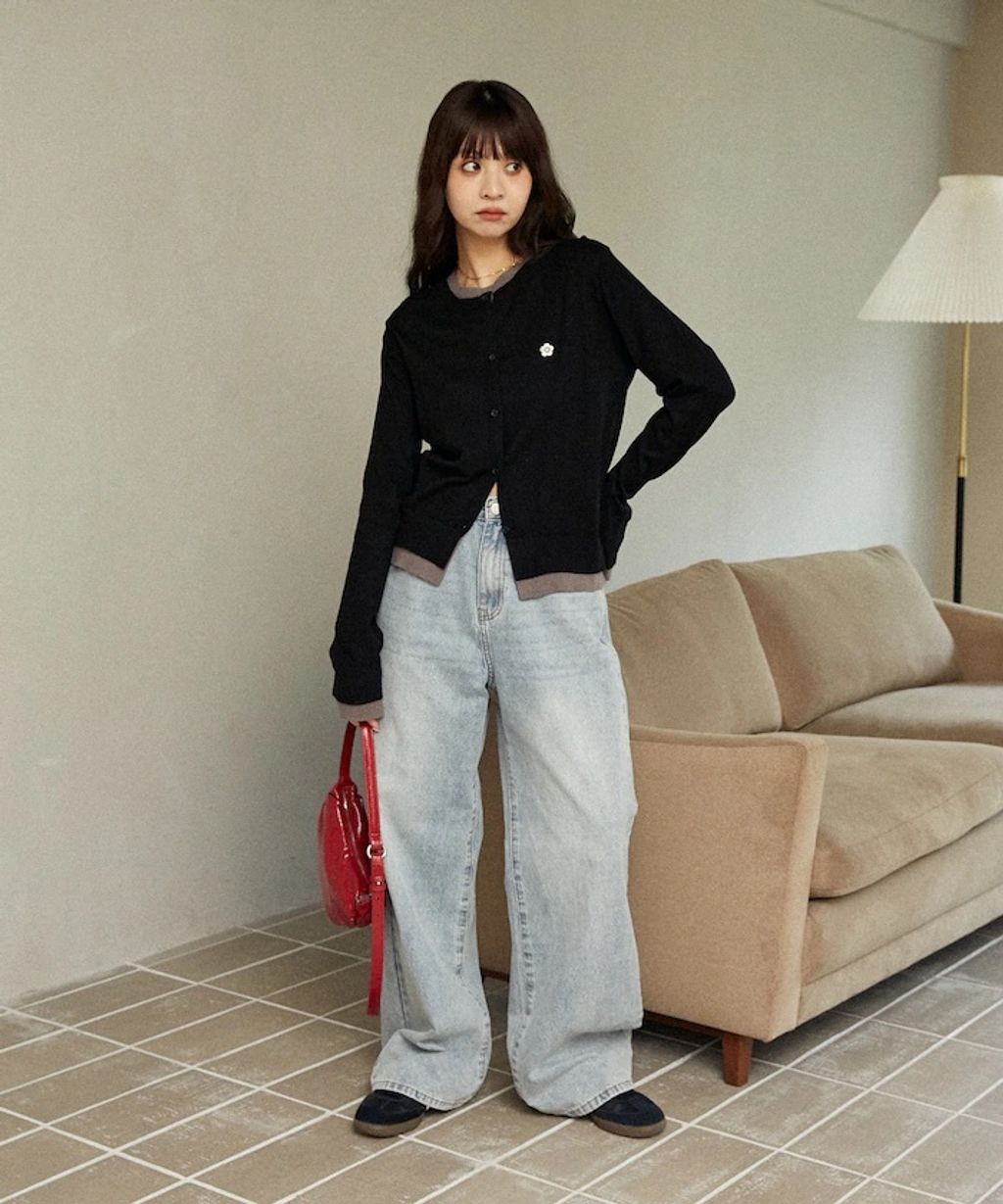 MARY QUANT 雛菊刺繡假兩件修身剪裁針織外套_12