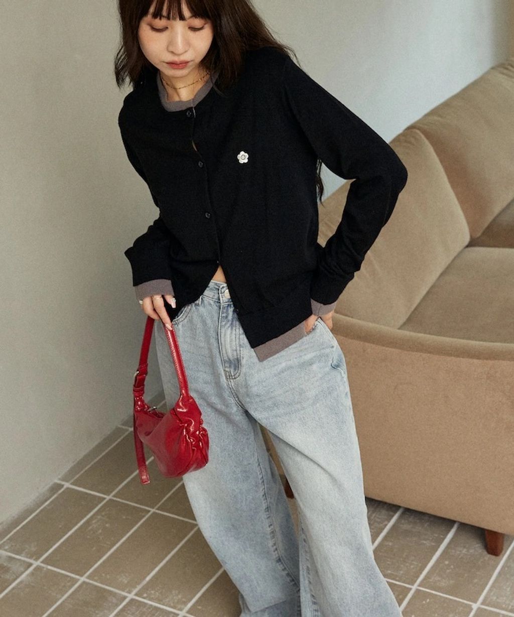 MARY QUANT 雛菊刺繡假兩件修身剪裁針織外套_11