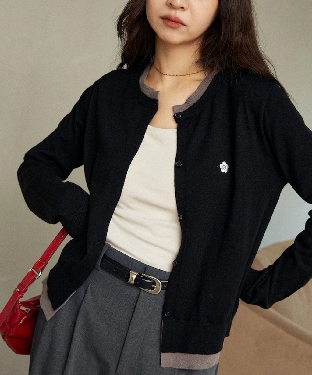 MARY QUANT 雛菊刺繡假兩件修身剪裁針織外套_10