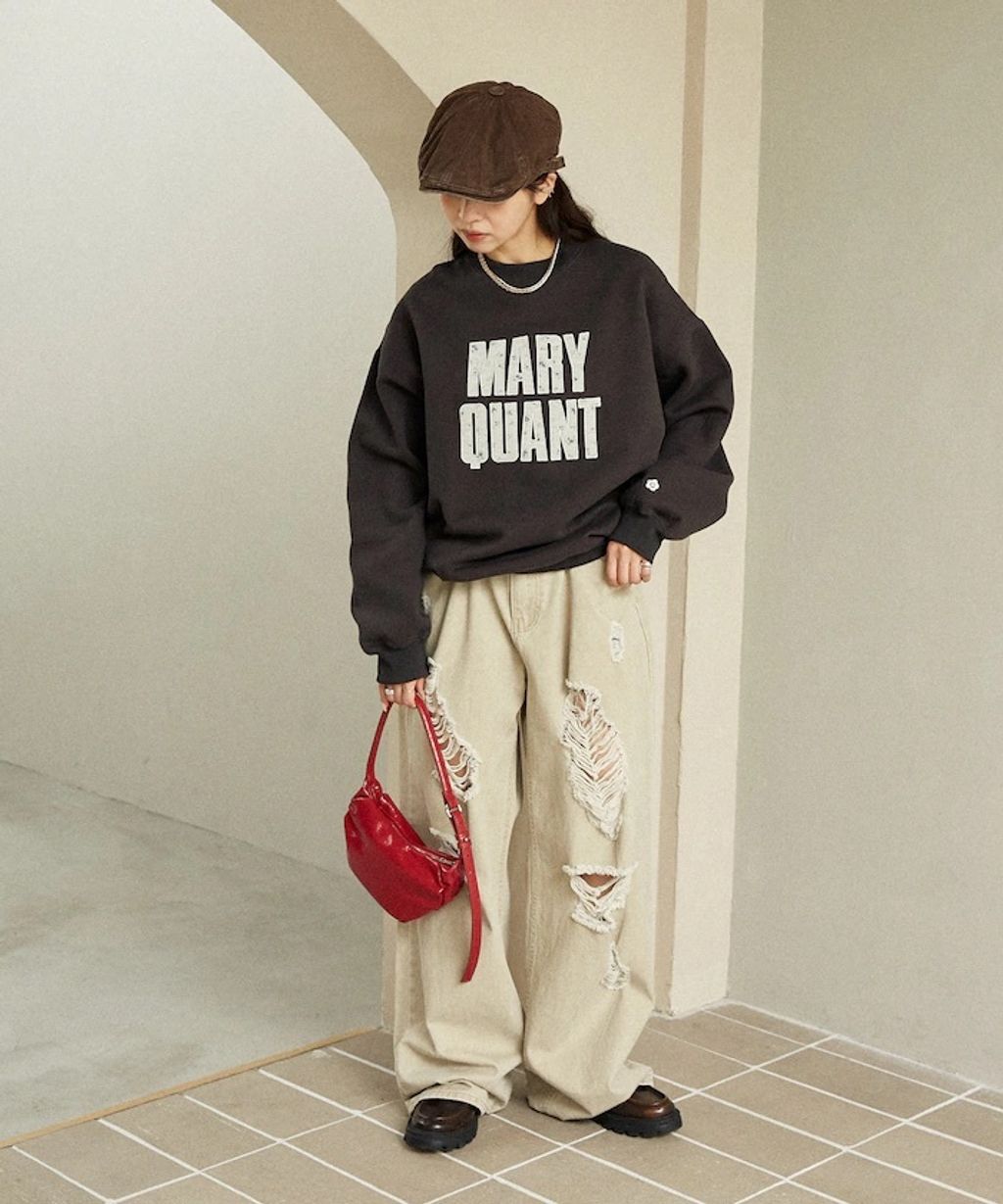 MARY QUANT 雛菊華夫紋logo字樣Oversize大學T_61