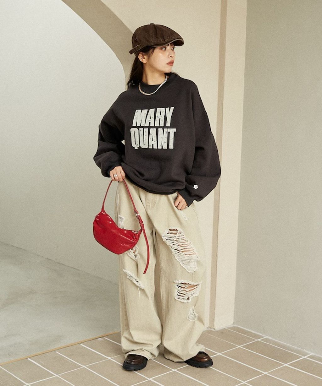 MARY QUANT 雛菊華夫紋logo字樣Oversize大學T_58