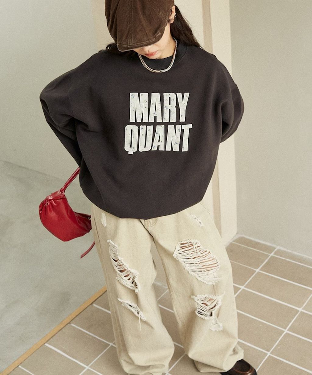 MARY QUANT 雛菊華夫紋logo字樣Oversize大學T_51