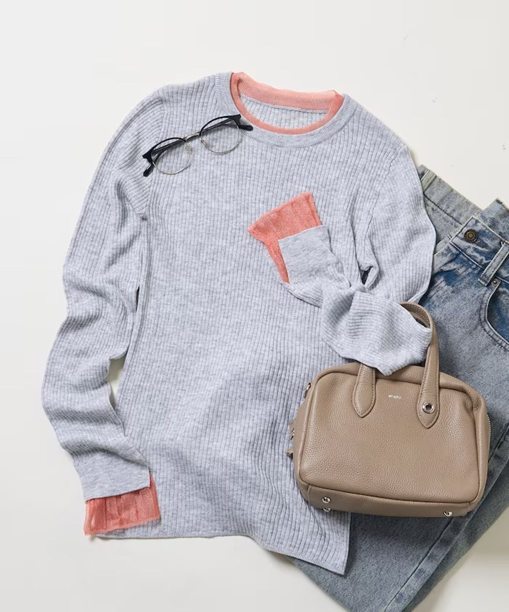 FREAKS STORE 假兩件薄紗內搭拼接羅紋薄針織上衣_3