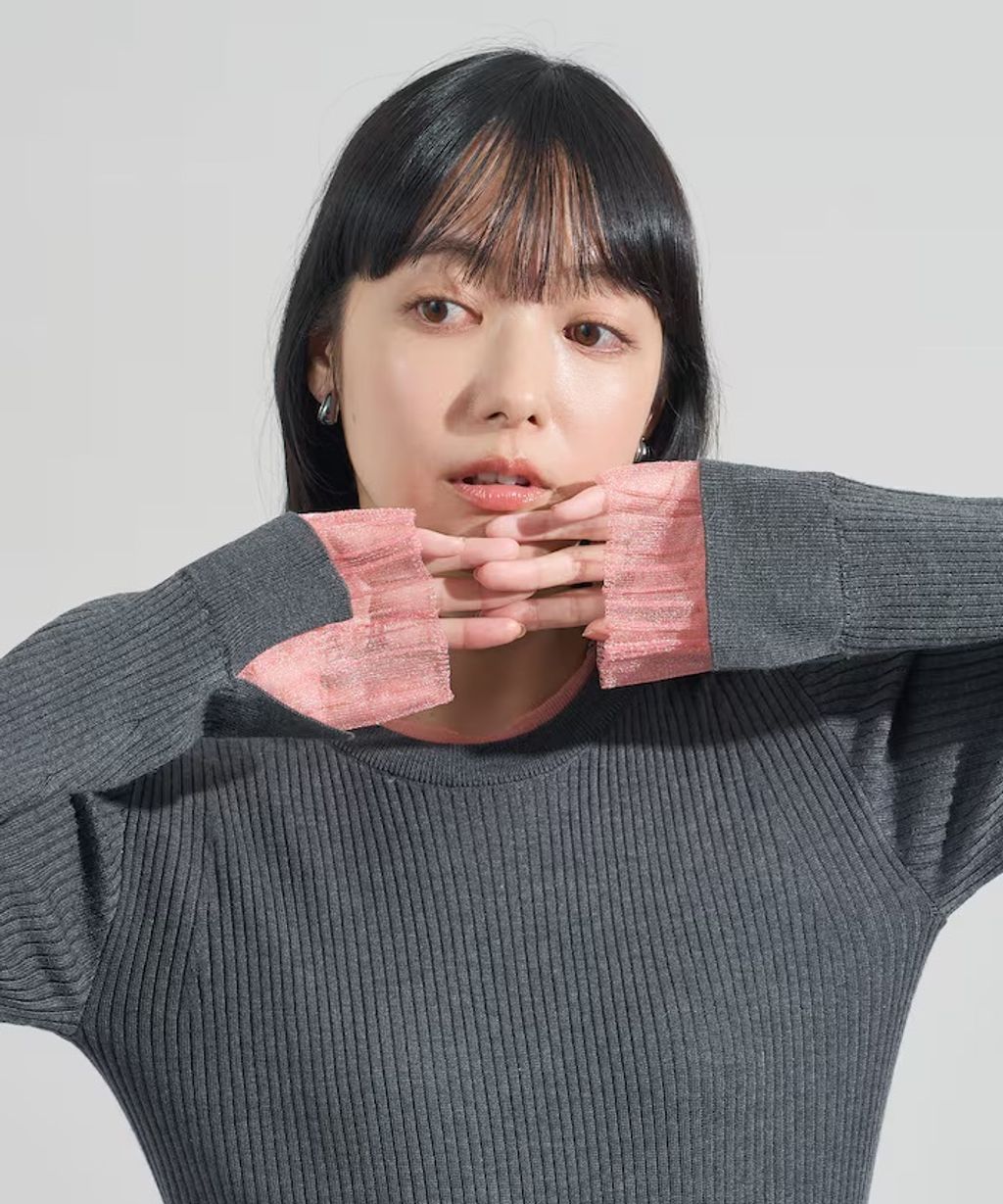 FREAKS STORE 假兩件薄紗內搭拼接羅紋薄針織上衣_4