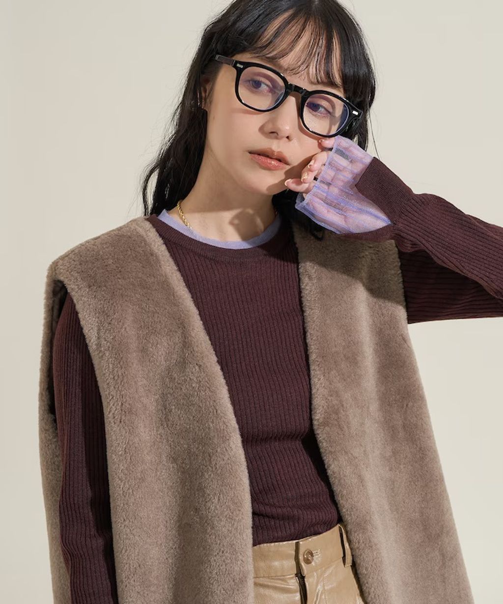 FREAKS STORE 假兩件薄紗內搭拼接羅紋薄針織上衣_6