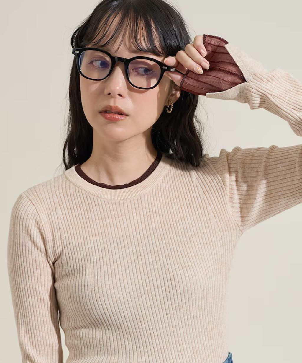 FREAKS STORE 假兩件薄紗內搭拼接羅紋薄針織上衣_1