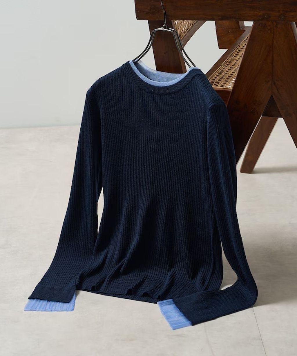 FREAKS STORE 假兩件薄紗內搭拼接羅紋薄針織上衣_7