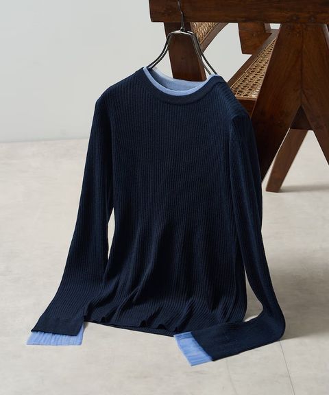 FREAKS STORE 假兩件薄紗內搭拼接羅紋薄針織上衣_7