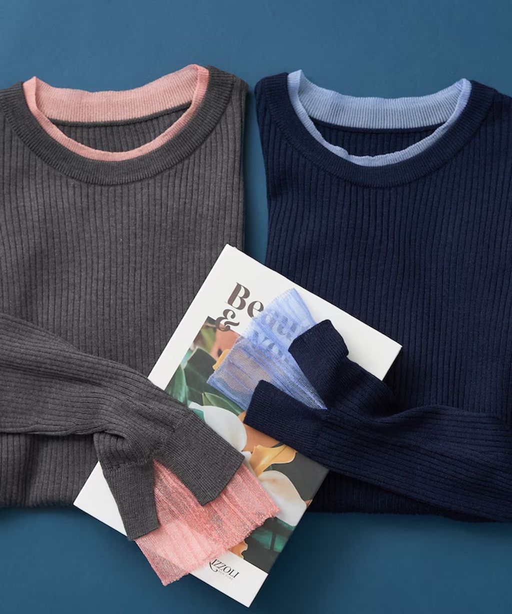 FREAKS STORE 假兩件薄紗內搭拼接羅紋薄針織上衣_10