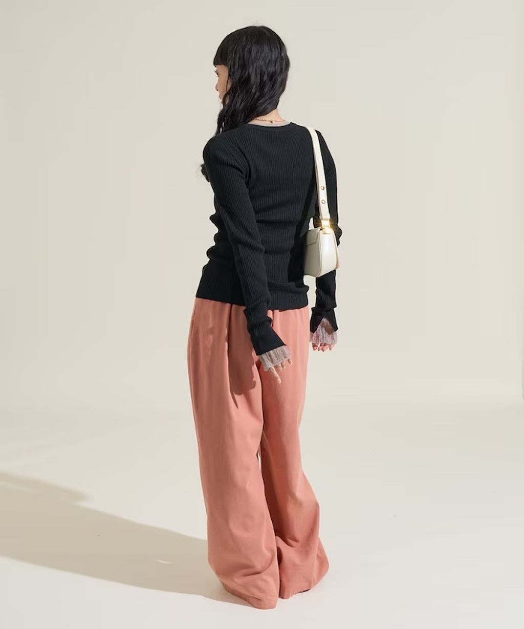 FREAKS STORE 假兩件薄紗內搭拼接羅紋薄針織上衣_13